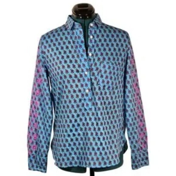 J. Crew Floral Print Classic Popover Cotton Shirt Medium Like New - Picture 3 of 12